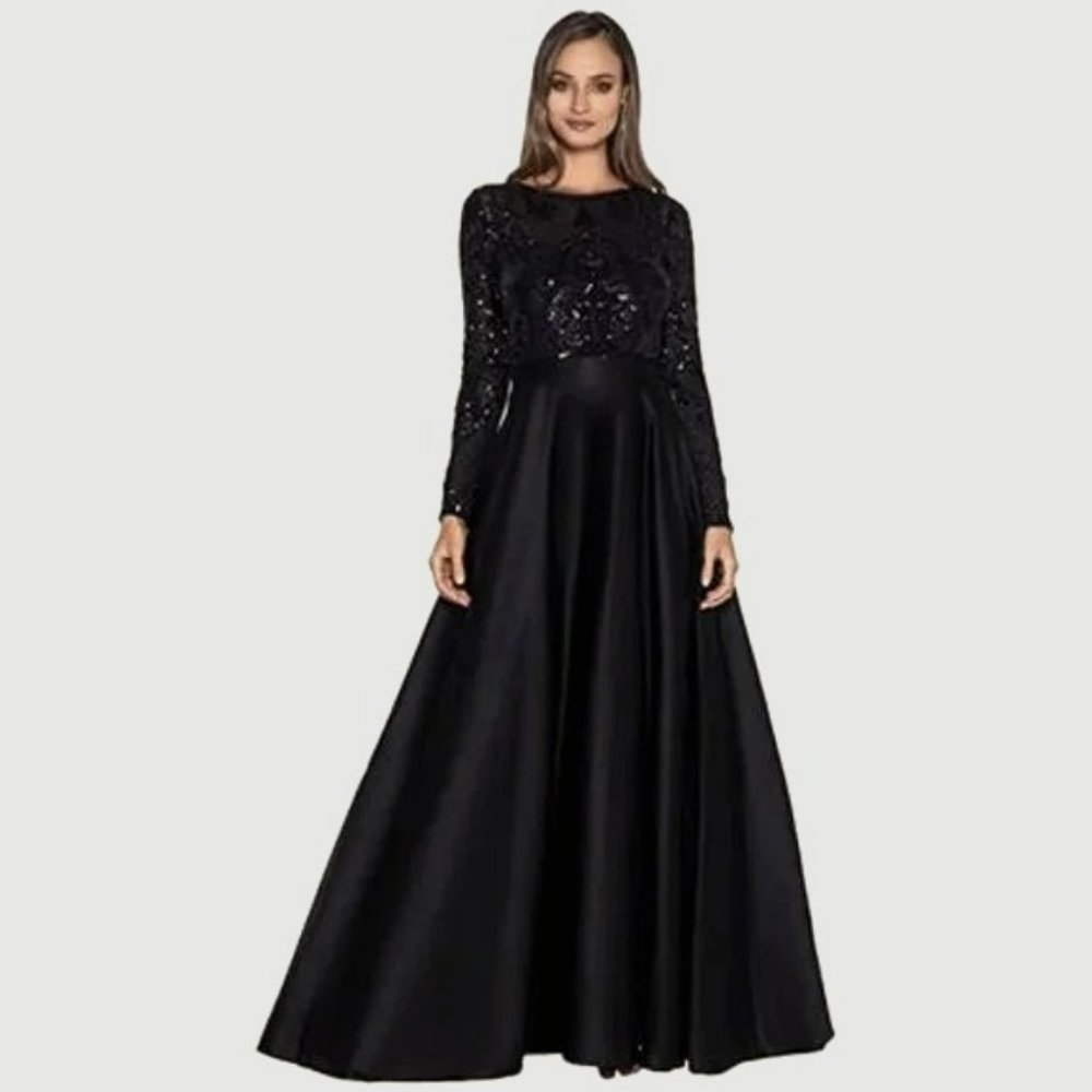 Black Satin Ball Gown - Betsy & Adam; Black; Size 6
